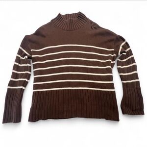 GAP Brown and White Striped Turtleneck Sweater